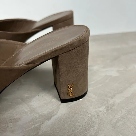 Saint Laurent Loulou 70 Mules Suede Heeled Sandals Mocha Brown Heels EU 37 $795 - Picture 6 of 13